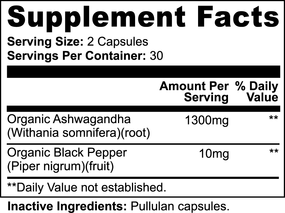 Ashwagandha - Black Pepper Infusion - Vegan Capsules PURE Supplement